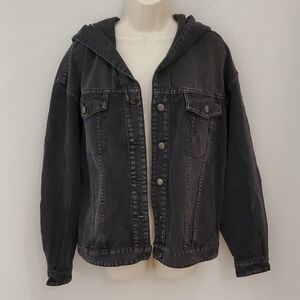 Oversized Hooded Jean Denim Jacket Black